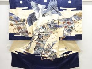 鷹に小槌・兜模様紋付男児着物(内袖・長襦袢付き)